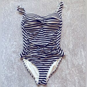 Niptuck Striped One Piece Swimsuit Size 8 Black Cream & Gold Adjustable Straps